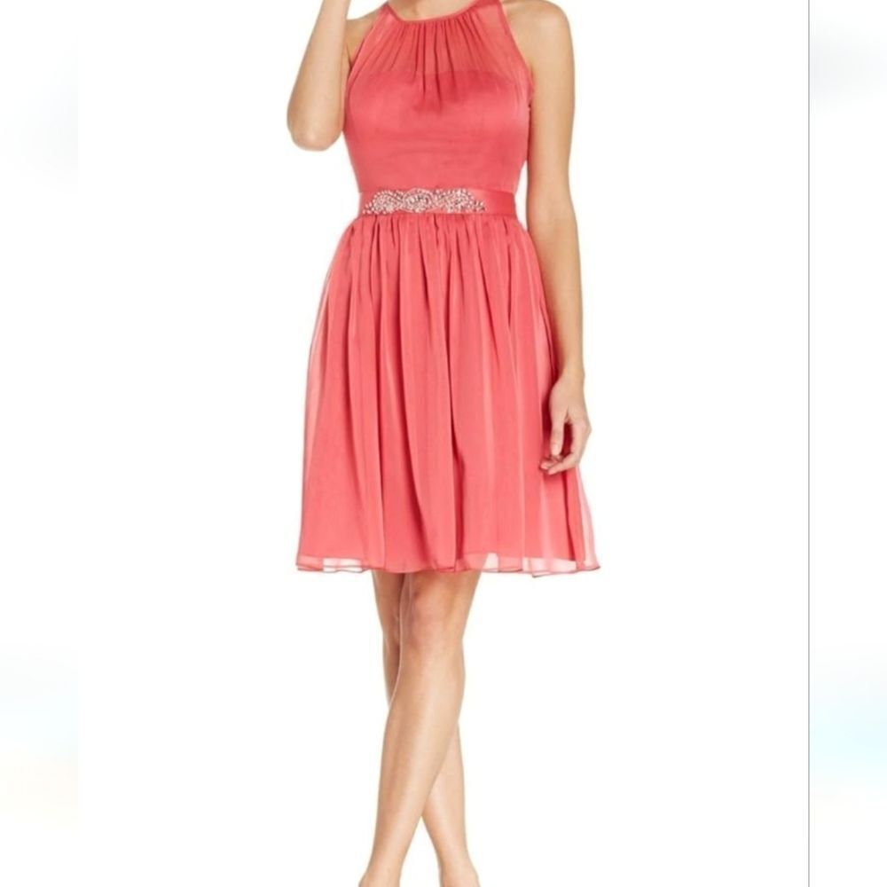 Adrianna Papell Womens Love Story Chiffon Halter Cocktail Dress sz 4